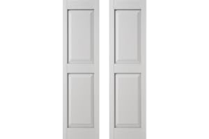 Builders Edge 12 in. W x 55 in. H Builders Edge, Standard Two Equal Panels, Raised Panel Shutters, Includes Matching Installation Spikes (Per Pair), 001 - White