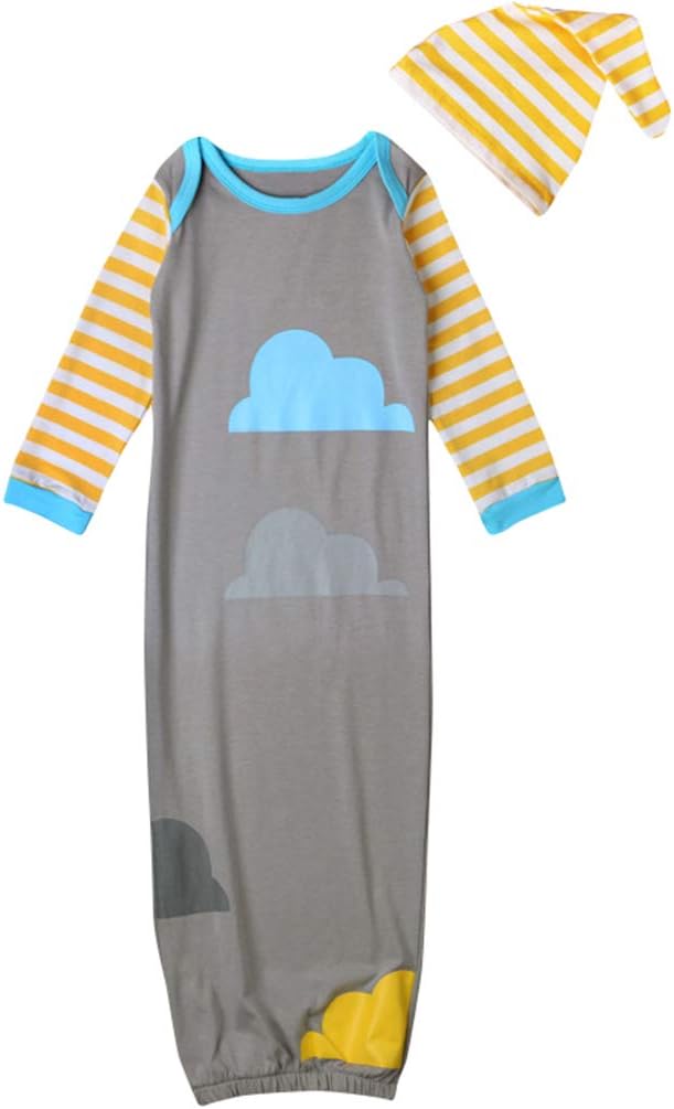 COLOOM Infant Baby Sleep Nest Baby Printed Sleeping Bag Cotton Swaddle & Cloud Hat (Clouds, one Size (0-12M))