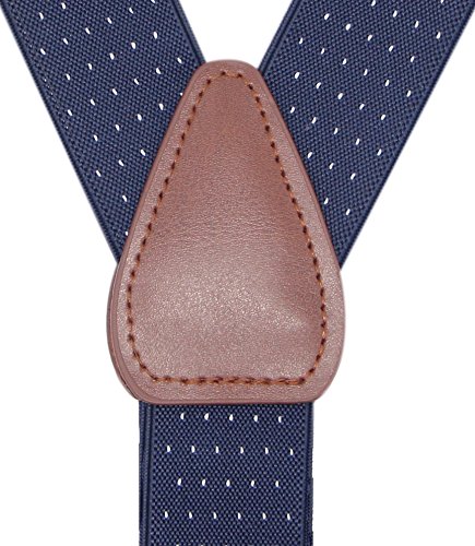 Bioterti Men's Y-shape 1.4 Inch Suspender -3 Metal Clips, Elastic Straps (Navy Dots)