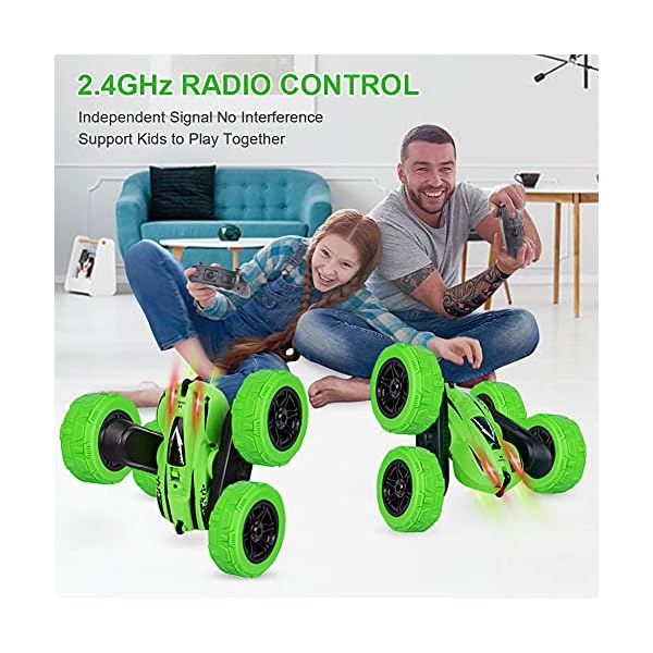 GEEKERA-Remote-Control-Car-4WD-Electric-RC-Race-Stunt-Car-with-Double-Sided-360Spins-Flips-LED-Headlights-High-Speed-Off-Road-Racing-Vehicle-for-Kids-Boys-Girls-Toys-Gifts-Green GEEKERA Remote Control Car, 4WD Electric RC Race Stunt Car with Double Sided 360°Spins Flips, LED Headlights, High Speed…