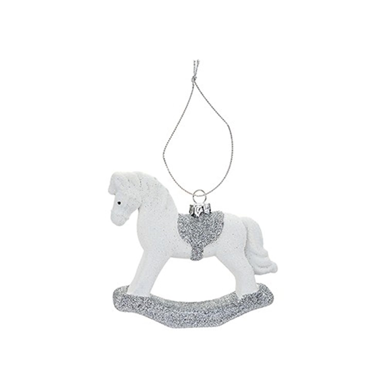 Silver White Rocking Horse Hanging Decoration - 1 Count - Stunning Home Decor For Holidays & Special Occasions