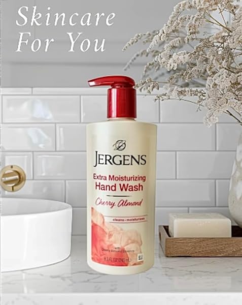 JERGENS EXTRA MOISTURIZING HAND WASH SOAP DISPENSER – CHERRY ALMOND SCENT, 8.3 OUNCES