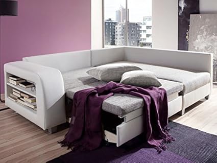 Canape D Angle Convertible Tissu Et Simili Kuopio Gris Et Blanc
