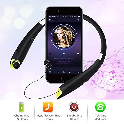 Toughsty Retractable Wireless Stereo Bluetooth Neckband Earbuds for Running Sports MP3 Music Player Earphone with FM Radio and Mic (MT-HSET011)