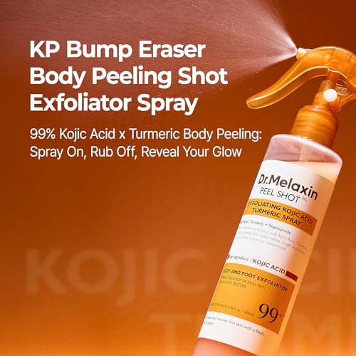 Dr.Melaxin Peel Shot Kojic Acid Turmeric Body Exfoliator Spray 6.76 fl.oz - AHA PHA Niacinamide Body Scrub for KP Bumps, Dark Spots, Uneven Skin Tone, Dead Skin, Korean Skin Care