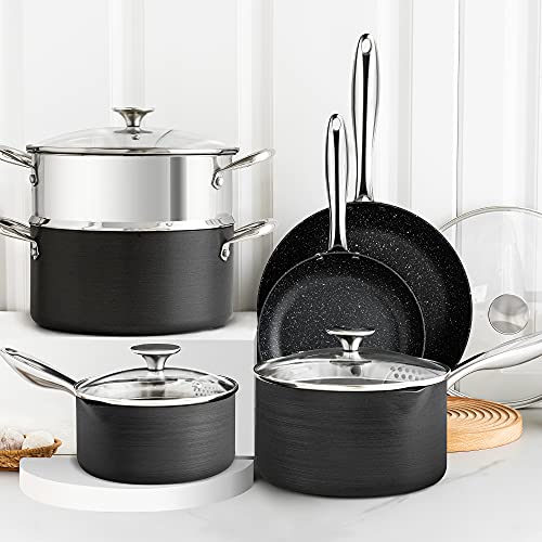 MICHELANGELO Hard Anodized Cookware Set, 10Piece Pots and Pans Set