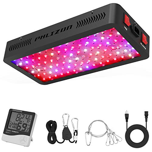 Phlizon Newest 900W LED Plant Grow Light,with Thermometer Humidity Monitor,with Adjustable Rope,Full Spectrum Double Switch Plant Light for Indoor Plants Veg and Flower- 900W(10W LEDs 90Pcs)