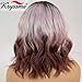 K'ryssma 3 Tone Ombre Lace Front Wig Colorful Short Bob Synthetic Wig Dark Roots Pink to Dark Copper Straight Short Wig
