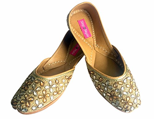 step n style women's gold kundan work punjabi jutti ethnic mojari