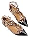 CAMSSOO Women's Metal Studs Strappy Buckle Pointy Toe Flats Comfortable Dress Pumps Shoes