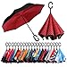 BAGAIL Double Layer Inverted Umbrellas Reverse Folding Umbrella Windproof UV Protection Big Straight Umbrella for Car Rain Outdoor with C-Shaped Handle (red dot)