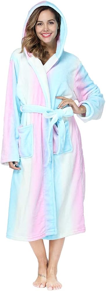 RONGTAI Fleece Womens Robe Lightweight Soft Plush Warm Bathrobes with Hood at  Women’s Clothing store