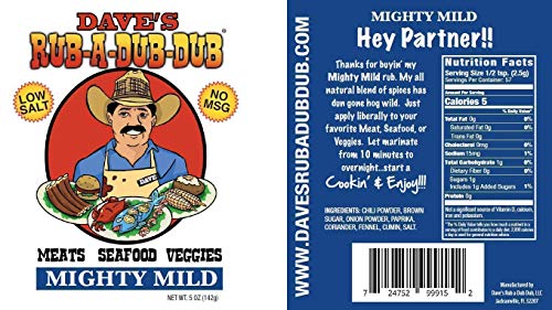 Dave's Rub a Dub Dub Mighty Mild BBQ Dry Rub Seasoning Low Sodium Spice Blend for Meats Seafood Veggies 5 OZ - Thumbnail 2