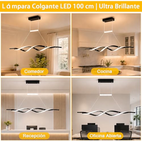 AUTOFAST Lampara de Techo Colgante 56W 100cm, Regulación Continua, Control Remoto, Diseño Ondulado Modernas, Lampara Colgante LED para Interior de Casas para Sala, Comedor, Recamara, Cocina