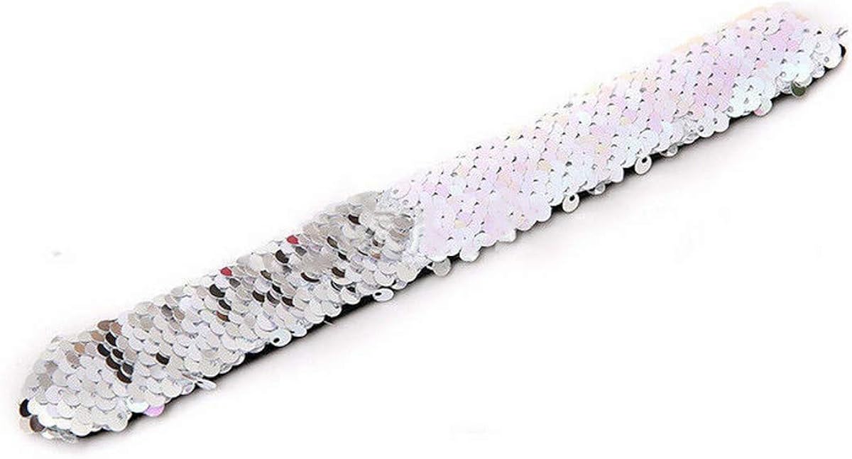 Brosco Kids Children Glitter Sequin Bracelet Wrap Wristband Bangle Jewelry Gift Good Charm Cute Accessory Bangles | Color - White AB