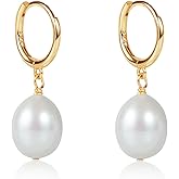 LILY LUSTRE Pearl Earrings for Women, 14k Gold Plated 925 Sterling Silver, AAAA Genuine Freshwater Cultured Pearls in Drop & Coin Shapes, Hoop & Leverback Styles