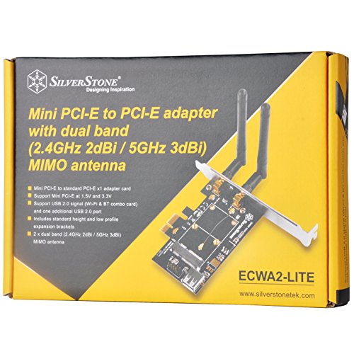 SilverStone Technology PCIe WiFi/Bluetooth Adapter with Two dual band MIMO antenna ECWA2-LITE