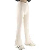 GLEAMING GRAIN Girls’Flare Leggings Cross Waist Bell Bottoms Yoga Pants for Girls Size,Beige,7-8 Years