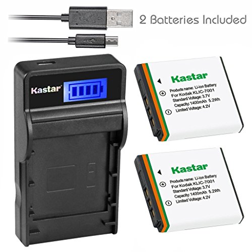 Kastar Battery (X2) & SLIM LCD Charger for Kodak KLIC-7001 and Kodak EasyShare M320, M340, M341, M753 Zoom, M763, M853 Zoom, M863, M893 IS, M1063, M1073 IS, V550, V570, V610, V705, V750 Cameras