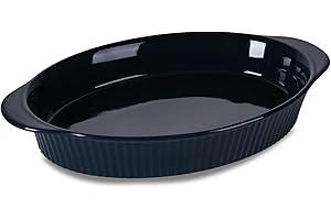 LEETOYI Porcelain 9x13 Large Oval Au Gratin Pans,Baking Dish for Servings, Bakeware with Double Handle for Kitchen and Home (Navy)