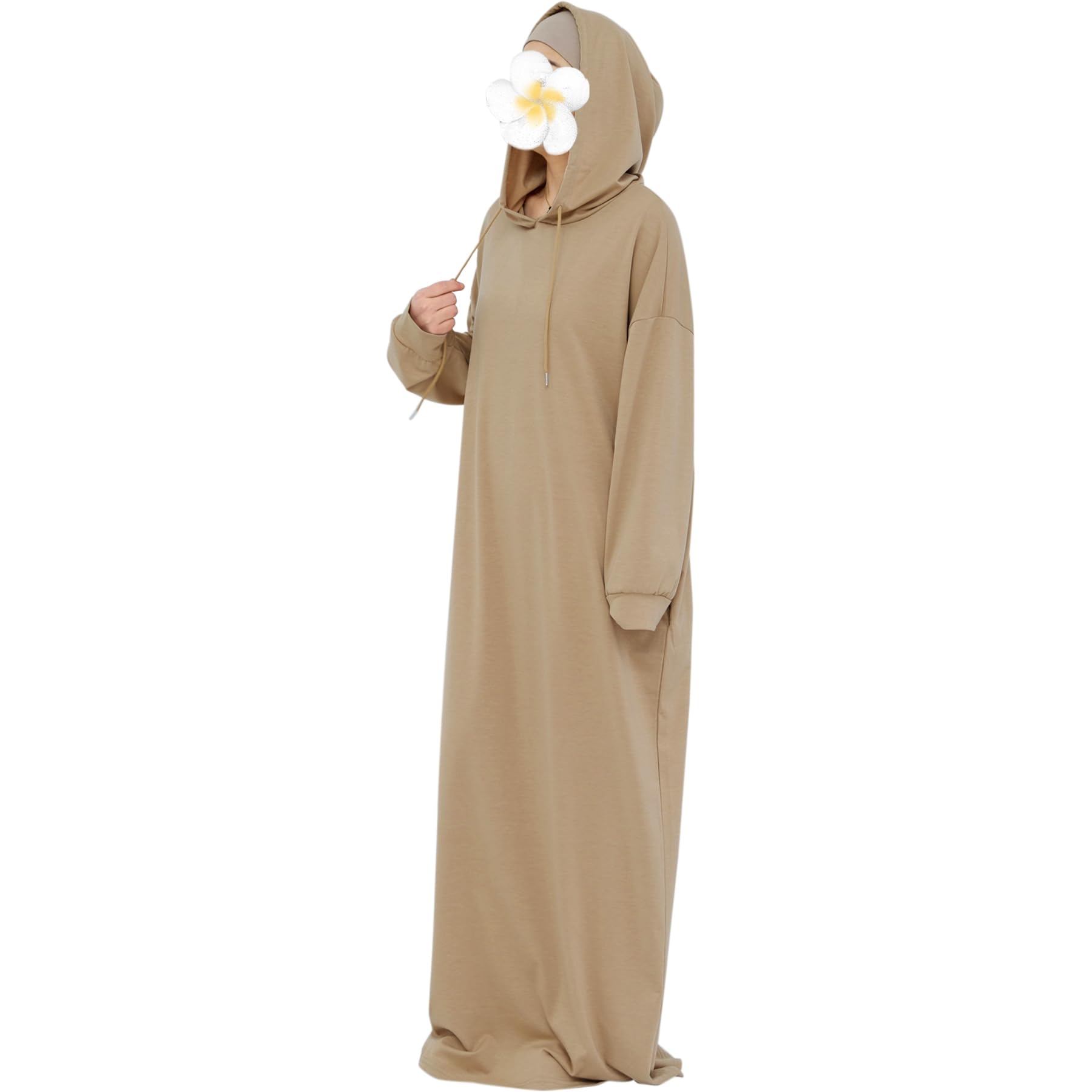 Womens Hoodies Muslim Prayer Dress One-Piece Solid