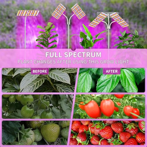 Full Spectrum LED Grow Lights for Indoor Plants, 120 LEDs, 18W, 4 Dimmable Levels, Timer (4/8/12H), Adjustable Height, Perfect for Small Desk Plants, Energy-Efficient & Durable Base, Ideal for Home