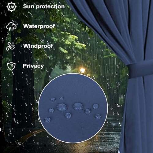 slashome 10'x12' Gazebo Curtains Outdoor Waterproof, Navy Blue Universal Replacement Curtain 4-Panels, Sidewalls with Zipper for Garden, Patio, Yard (Only Curtains)