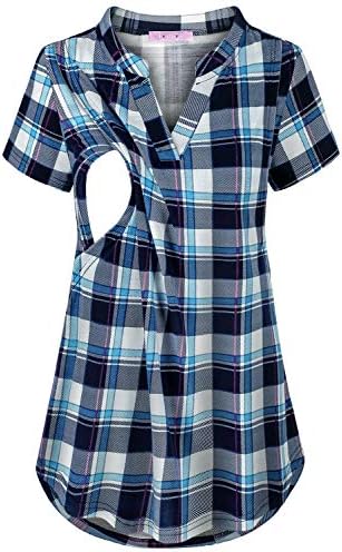 JOYMOM Maternity Notch Neck Cuffed Sleeve Nursing Blouses Breastfeeding Clothes