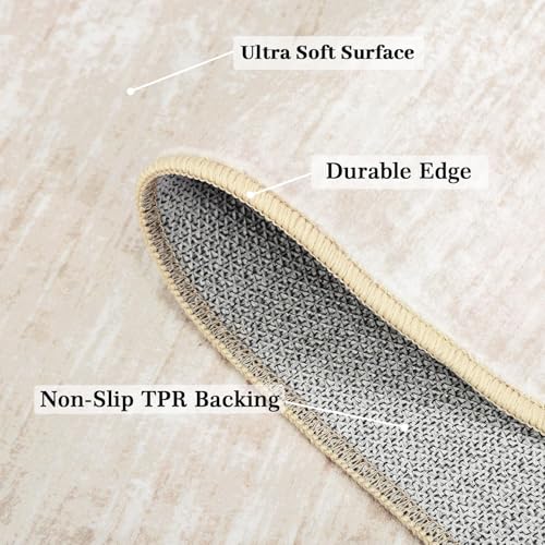 LuxFocus 160x230 cm Modern Solid Rug Living Room, Washable Area Rug for Bedroom, Solid-colour Design with Texture, Non-Slip Low-Pile Carpet for Nursery Office Dining Room, Beige