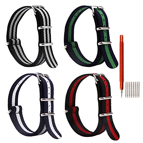 4pc 20mm nato nylon striped black/red,black/grey,blue/g…