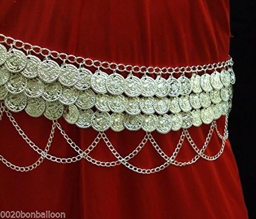 Egyptian Metal Coins Hip Belt Scarf Chain Belly Dance Professional Hand Made (Silver)