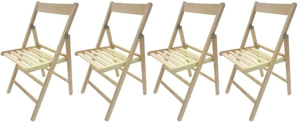 4 x Folding Chairs Beech Wood Ergonomic Camping Home Garden Natural