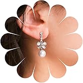 Andelaisi Boho Crystal Bow Tie Earrings Vintage Bow Pearl Earrings Silver CZ Bow Stud Earrings Butterfly Knot Pearl Dangle Earrings Jewelry for Women