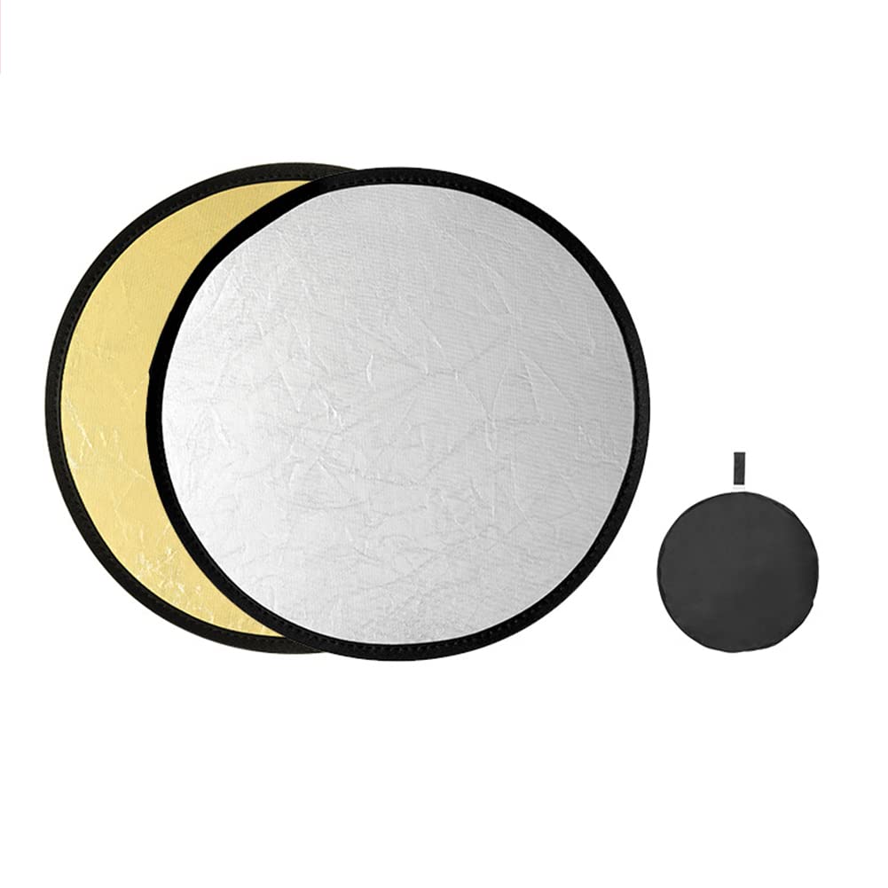 Silver Gold Photography Reflector, Portable Round Light Reflector, 2 in 1 Reflectors for Photo Lighting, With Storage Bag, 30cm, 60cm, 80cm, 110cm Optional(80cm)