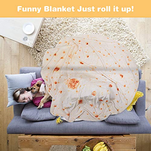 LetsFunny Burrito Tortilla Wrap Blanket, Burrito Wrap Novelty Blanket Tortilla Towel for Adults/Kids, Giant Round Beach Towel/Throw Blanket/Picnic Blanket (Yellow 2, 71.00)