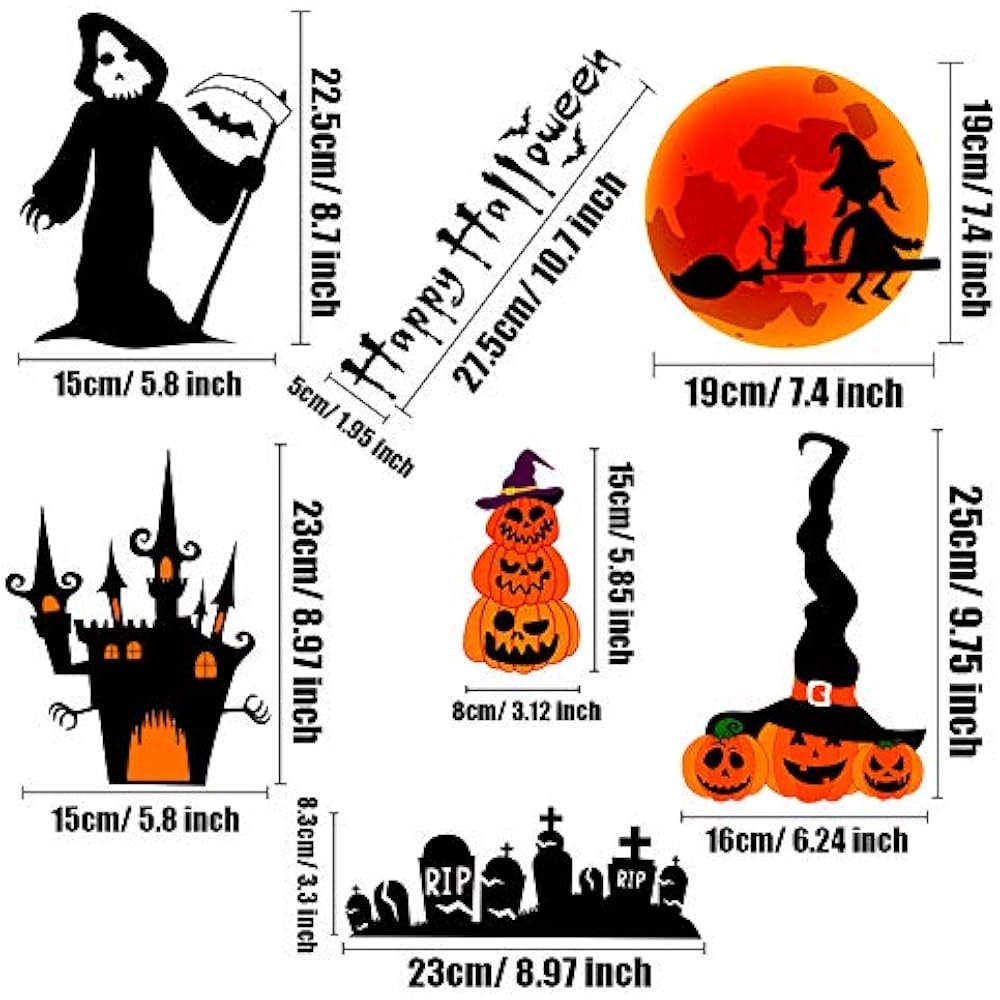 LOKIPA 100 Pcs Halloween Window Clings, Decals Removable Stickers For
