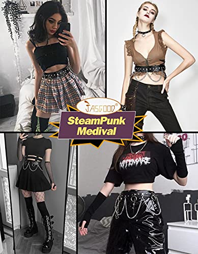 Punk Black Waist Chain Belt Women Leather Rave Body Goth Accessories Jewelry for Girls by JASGOOD (Black,Suit for Waist Size 27\'\'-32\'\')