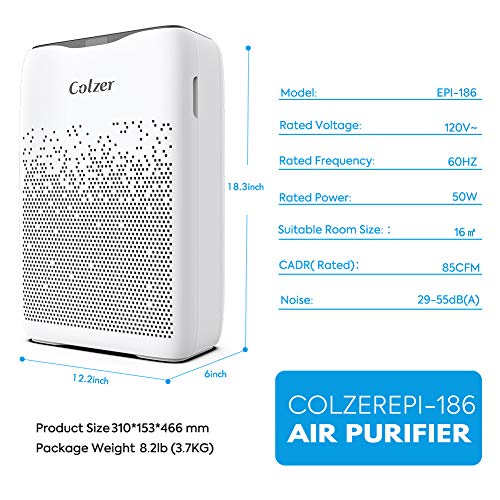 COLZER Air Purifier with True HEPA Air Filter, Air Purifier for Large Room, for Spaces Up to 650 Sq Ft, Perfect for Home/Office with Filter (EPI-186)