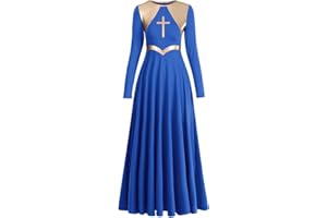 IBAKOM Womens Liturgical Praise Lyrical Dance Dress Loose Fit Full Length Long Sleeve Metallic Worship Costume Ballet