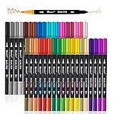 Dual Markers Brush Pen, Colored Pen Fine Point Art Marker & Brush Highlighter Pen for Adult Coloring Hand Lettering Writing Planner Art Supplier(36 Colors Pen Set)