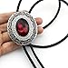 SELOVO Western Big Large Red Rhinestone Western Bolo Tie Genuine Leather Silver Tone