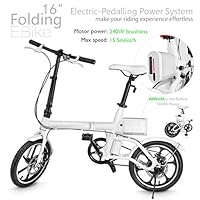 XPRIT Folding Electric Bike 16" Wheels with 240W Brushless Motor