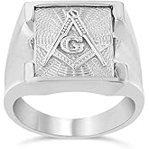 Men's Masonic Freemason Square & Compass Ring in Solid Sterling Silver (Size 14)