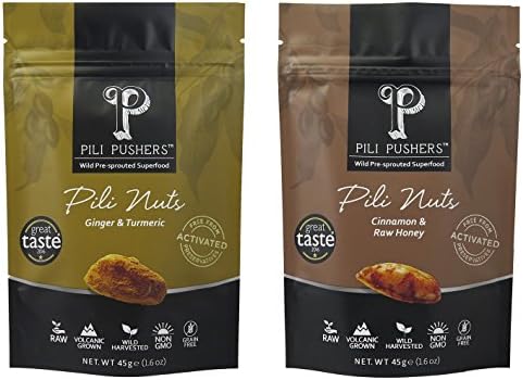 Sprouted Pili Nuts, Cinnamon Honey & Turmeric Ginger Variety Pack, 1.6 oz each