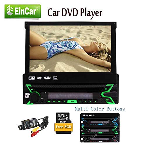 Backup Camera Included + Eincar 7 inch Capacitive Touch Screen Single Din Car Stereo in Dash DVD CD Player Support Detachable Front Panel/Bluetooth/AM FM Radio/GPS Navigation & Free Remote Control
