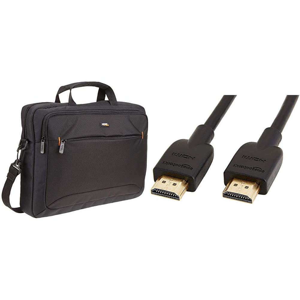 Amazon Basics 15.6-Inch(40 cm) Laptop Computer and Tablet Shoulder Bag Carrying Case, Black, 1-Pack & High-Speed, Ultra HD HDMI 2.0 Cable, Supports 3D Formats and with Audio Return Channel, 0.9 m