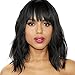 KRSI Women's Short Curly Synthetic Wigs With Air Bangs Natural Black/Brown Wigs for Black Women Heat Resistant Custom Cosplay Party Full Wigs 14inch