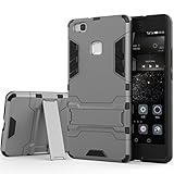 Huawei P9 Lite Case,SUNGUY Boys Armor Defender Protective Case Hard PC Cover + TPU Soft Bumper Case Cover with Kickstand for Huawei P9 Lite 2017-Gray