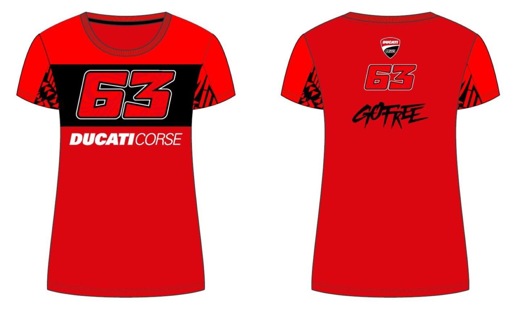 63 Bagnaia T-Shirt - Ducati Dual Line, Women, L, Red