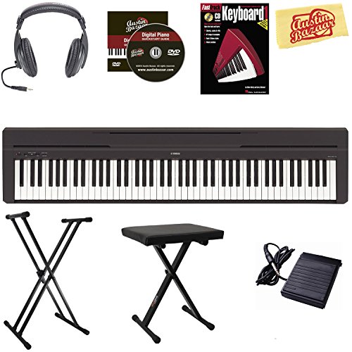 Yamaha P-45 Digital Piano - Black Bundle with Stand, Bench, Headphones, Instructional Book, Austin Bazaar Instructional DVD, Polishing Cloth